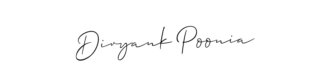 Use a signature maker to create a handwritten signature online. With this signature software, you can design (Allison_Script) your own signature for name Divyank Poonia. Divyank Poonia signature style 2 images and pictures png