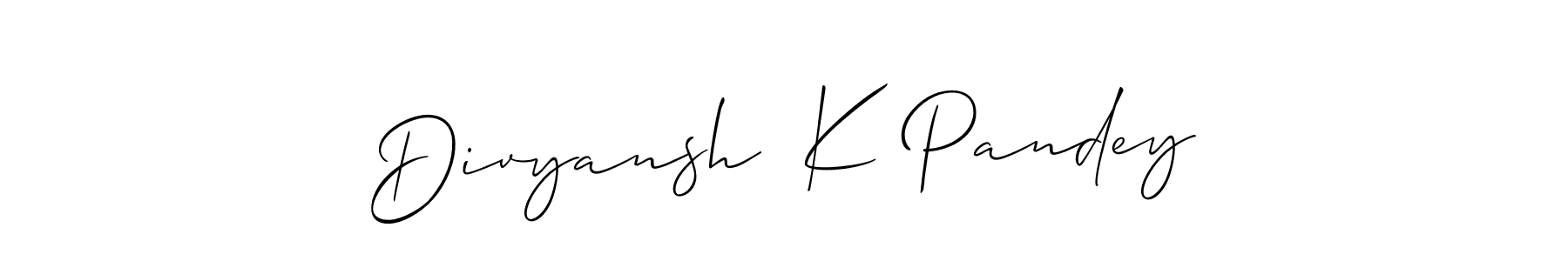 Also You can easily find your signature by using the search form. We will create Divyansh  K Pandey name handwritten signature images for you free of cost using Allison_Script sign style. Divyansh  K Pandey signature style 2 images and pictures png