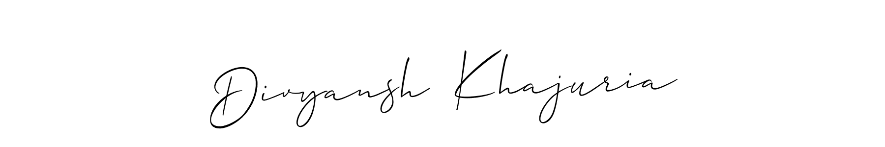 if you are searching for the best signature style for your name Divyansh  Khajuria. so please give up your signature search. here we have designed multiple signature styles  using Allison_Script. Divyansh  Khajuria signature style 2 images and pictures png