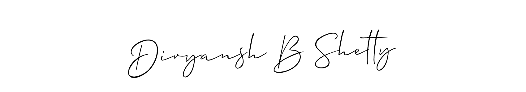 You should practise on your own different ways (Allison_Script) to write your name (Divyansh B Shetty) in signature. don't let someone else do it for you. Divyansh B Shetty signature style 2 images and pictures png