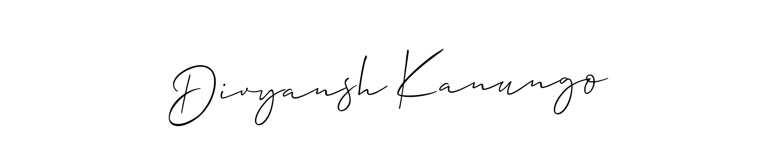 if you are searching for the best signature style for your name Divyansh Kanungo. so please give up your signature search. here we have designed multiple signature styles  using Allison_Script. Divyansh Kanungo signature style 2 images and pictures png