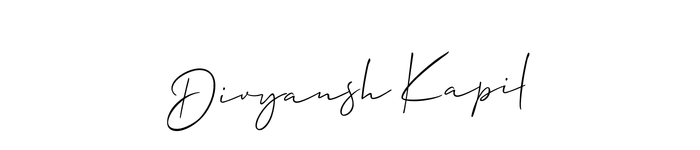 You should practise on your own different ways (Allison_Script) to write your name (Divyansh Kapil) in signature. don't let someone else do it for you. Divyansh Kapil signature style 2 images and pictures png