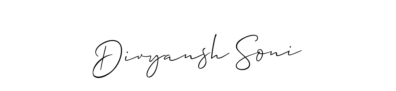 Similarly Allison_Script is the best handwritten signature design. Signature creator online .You can use it as an online autograph creator for name Divyansh Soni. Divyansh Soni signature style 2 images and pictures png