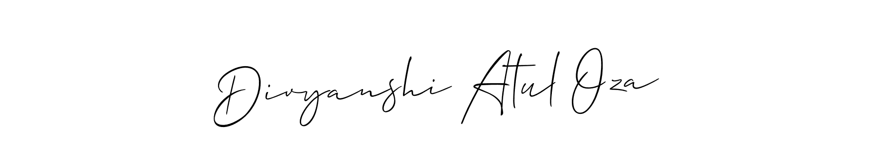 It looks lik you need a new signature style for name Divyanshi Atul Oza. Design unique handwritten (Allison_Script) signature with our free signature maker in just a few clicks. Divyanshi Atul Oza signature style 2 images and pictures png