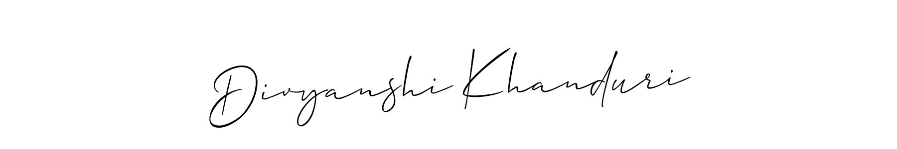 It looks lik you need a new signature style for name Divyanshi Khanduri. Design unique handwritten (Allison_Script) signature with our free signature maker in just a few clicks. Divyanshi Khanduri signature style 2 images and pictures png