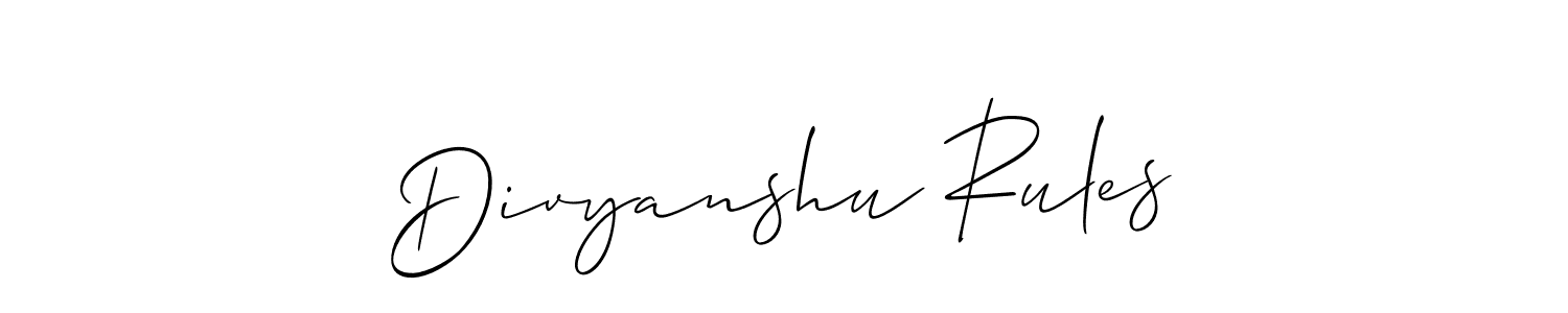 You should practise on your own different ways (Allison_Script) to write your name (Divyanshu Rules) in signature. don't let someone else do it for you. Divyanshu Rules signature style 2 images and pictures png