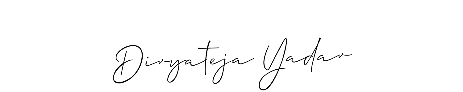Also You can easily find your signature by using the search form. We will create Divyateja Yadav name handwritten signature images for you free of cost using Allison_Script sign style. Divyateja Yadav signature style 2 images and pictures png