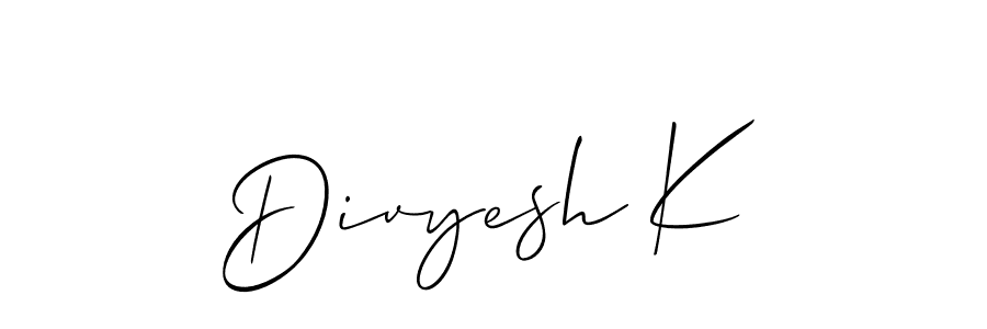 Make a short Divyesh K signature style. Manage your documents anywhere anytime using Allison_Script. Create and add eSignatures, submit forms, share and send files easily. Divyesh K signature style 2 images and pictures png