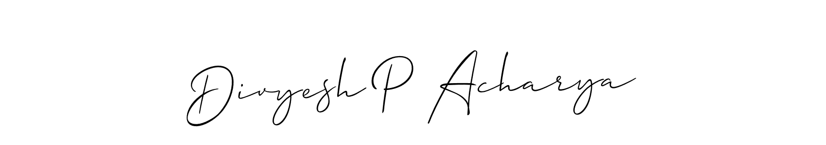 Make a beautiful signature design for name Divyesh P Acharya. With this signature (Allison_Script) style, you can create a handwritten signature for free. Divyesh P Acharya signature style 2 images and pictures png