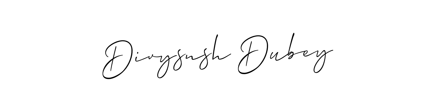 The best way (Allison_Script) to make a short signature is to pick only two or three words in your name. The name Divysnsh Dubey include a total of six letters. For converting this name. Divysnsh Dubey signature style 2 images and pictures png