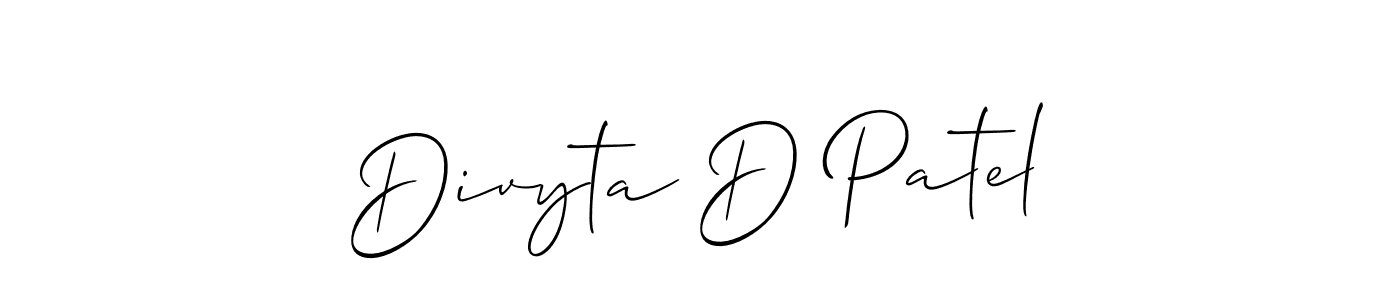 Make a beautiful signature design for name Divyta D Patel. With this signature (Allison_Script) style, you can create a handwritten signature for free. Divyta D Patel signature style 2 images and pictures png