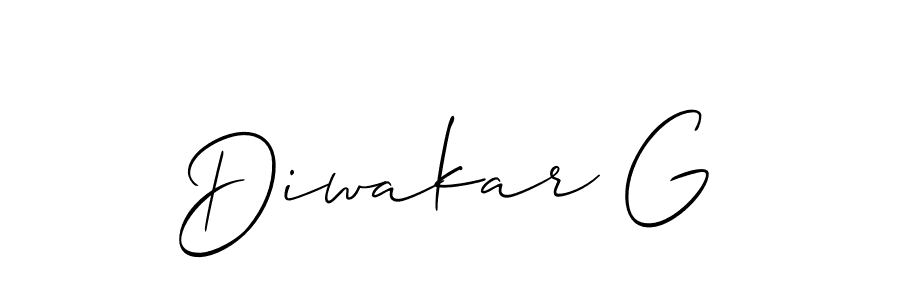 The best way (Allison_Script) to make a short signature is to pick only two or three words in your name. The name Diwakar G include a total of six letters. For converting this name. Diwakar G signature style 2 images and pictures png