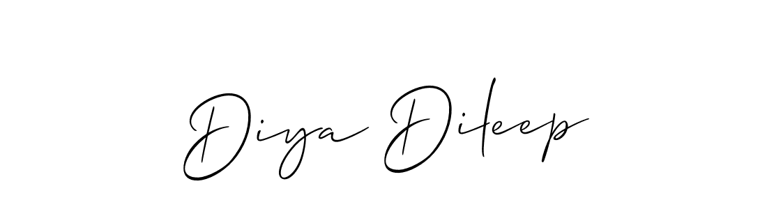 The best way (Allison_Script) to make a short signature is to pick only two or three words in your name. The name Diya Dileep include a total of six letters. For converting this name. Diya Dileep signature style 2 images and pictures png