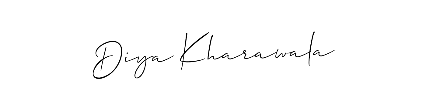 You should practise on your own different ways (Allison_Script) to write your name (Diya Kharawala) in signature. don't let someone else do it for you. Diya Kharawala signature style 2 images and pictures png