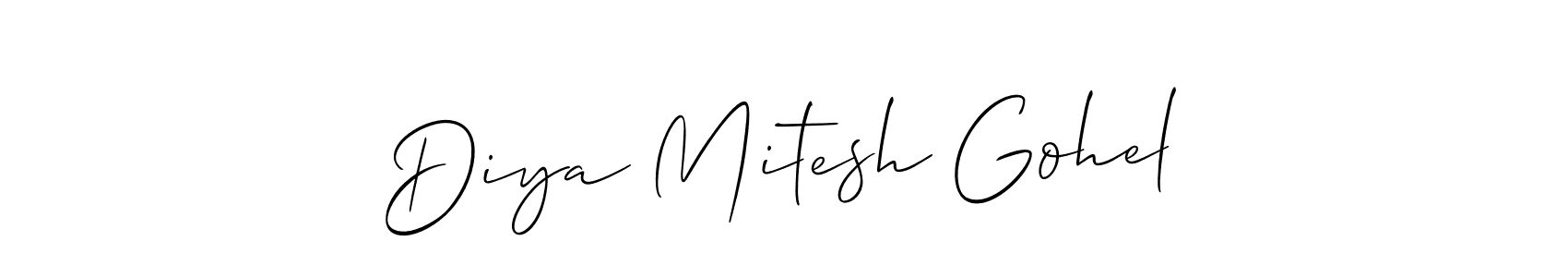 Create a beautiful signature design for name Diya Mitesh Gohel. With this signature (Allison_Script) fonts, you can make a handwritten signature for free. Diya Mitesh Gohel signature style 2 images and pictures png