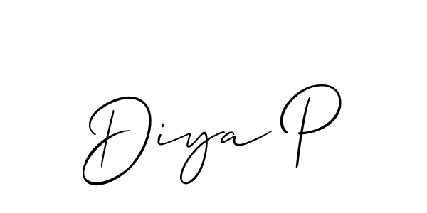 Allison_Script is a professional signature style that is perfect for those who want to add a touch of class to their signature. It is also a great choice for those who want to make their signature more unique. Get Diya P name to fancy signature for free. Diya P signature style 2 images and pictures png