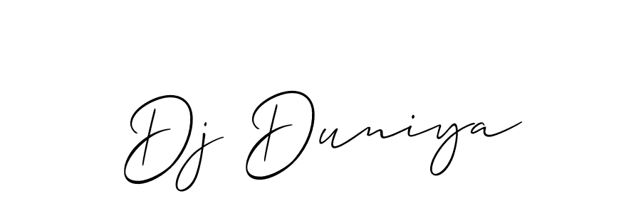 You should practise on your own different ways (Allison_Script) to write your name (Dj Duniya) in signature. don't let someone else do it for you. Dj Duniya signature style 2 images and pictures png
