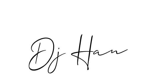 The best way (Allison_Script) to make a short signature is to pick only two or three words in your name. The name Dj Han include a total of six letters. For converting this name. Dj Han signature style 2 images and pictures png