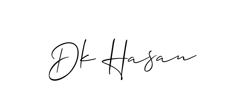 The best way (Allison_Script) to make a short signature is to pick only two or three words in your name. The name Dk Hasan include a total of six letters. For converting this name. Dk Hasan signature style 2 images and pictures png