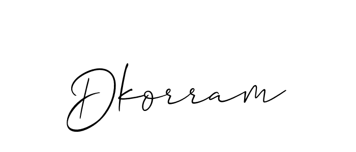 Allison_Script is a professional signature style that is perfect for those who want to add a touch of class to their signature. It is also a great choice for those who want to make their signature more unique. Get Dkorram name to fancy signature for free. Dkorram signature style 2 images and pictures png