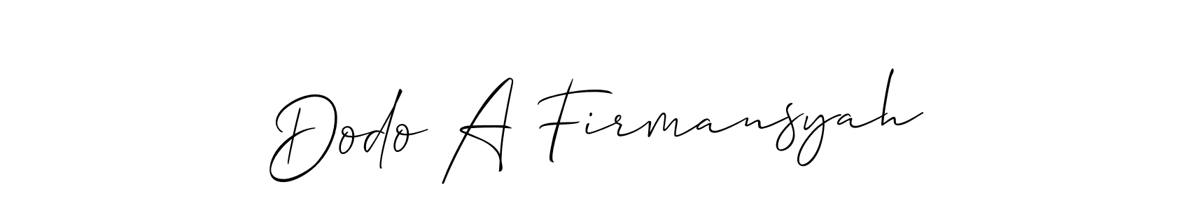 How to make Dodo A Firmansyah name signature. Use Allison_Script style for creating short signs online. This is the latest handwritten sign. Dodo A Firmansyah signature style 2 images and pictures png