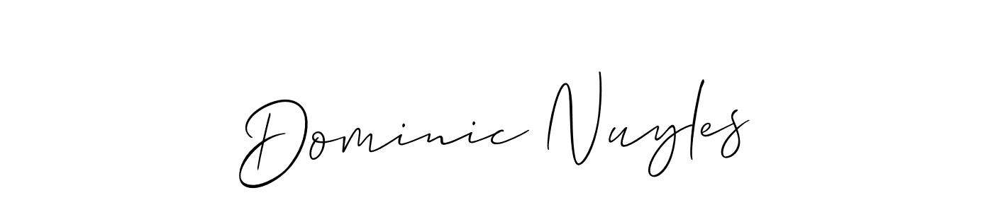 Use a signature maker to create a handwritten signature online. With this signature software, you can design (Allison_Script) your own signature for name Dominic Nuyles. Dominic Nuyles signature style 2 images and pictures png