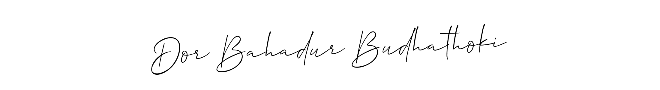 How to make Dor Bahadur Budhathoki name signature. Use Allison_Script style for creating short signs online. This is the latest handwritten sign. Dor Bahadur Budhathoki signature style 2 images and pictures png