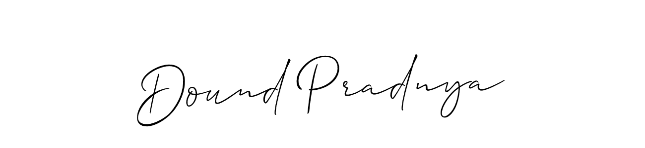 The best way (Allison_Script) to make a short signature is to pick only two or three words in your name. The name Dound Pradnya include a total of six letters. For converting this name. Dound Pradnya signature style 2 images and pictures png
