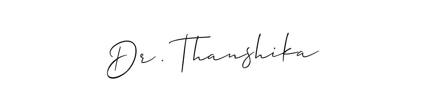Also You can easily find your signature by using the search form. We will create Dr . Thanshika name handwritten signature images for you free of cost using Allison_Script sign style. Dr . Thanshika signature style 2 images and pictures png