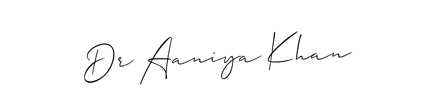 Also You can easily find your signature by using the search form. We will create Dr Aaniya Khan name handwritten signature images for you free of cost using Allison_Script sign style. Dr Aaniya Khan signature style 2 images and pictures png