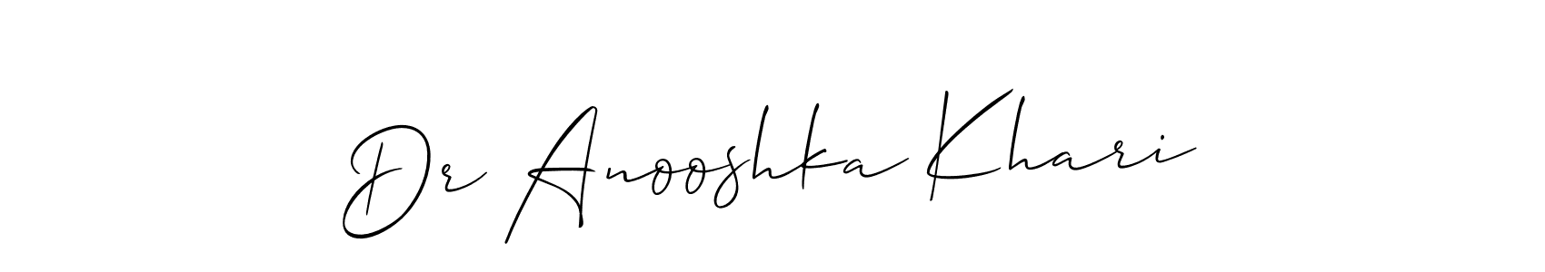 The best way (Allison_Script) to make a short signature is to pick only two or three words in your name. The name Dr Anooshka Khari include a total of six letters. For converting this name. Dr Anooshka Khari signature style 2 images and pictures png