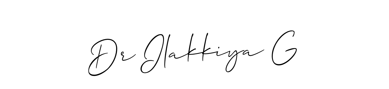 The best way (Allison_Script) to make a short signature is to pick only two or three words in your name. The name Dr Ilakkiya G include a total of six letters. For converting this name. Dr Ilakkiya G signature style 2 images and pictures png