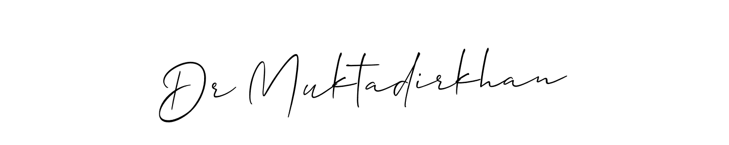 The best way (Allison_Script) to make a short signature is to pick only two or three words in your name. The name Dr Muktadirkhan include a total of six letters. For converting this name. Dr Muktadirkhan signature style 2 images and pictures png