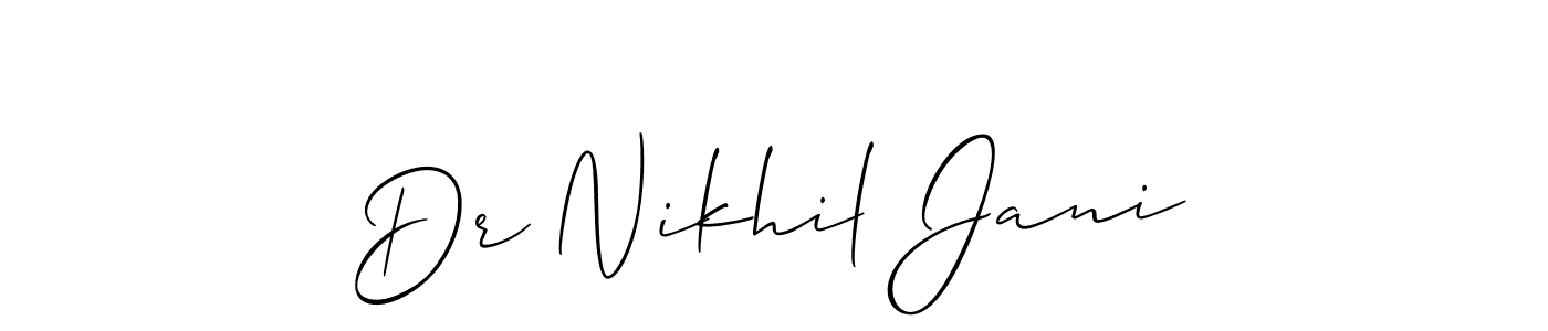 This is the best signature style for the Dr Nikhil Jani name. Also you like these signature font (Allison_Script). Mix name signature. Dr Nikhil Jani signature style 2 images and pictures png