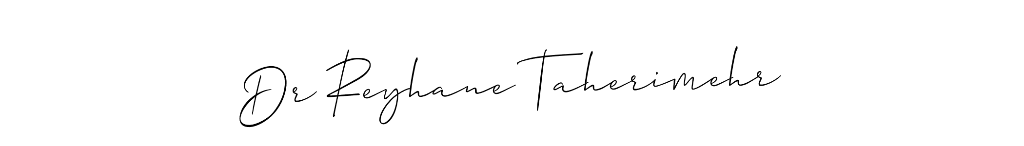 if you are searching for the best signature style for your name Dr Reyhane Taherimehr. so please give up your signature search. here we have designed multiple signature styles  using Allison_Script. Dr Reyhane Taherimehr signature style 2 images and pictures png