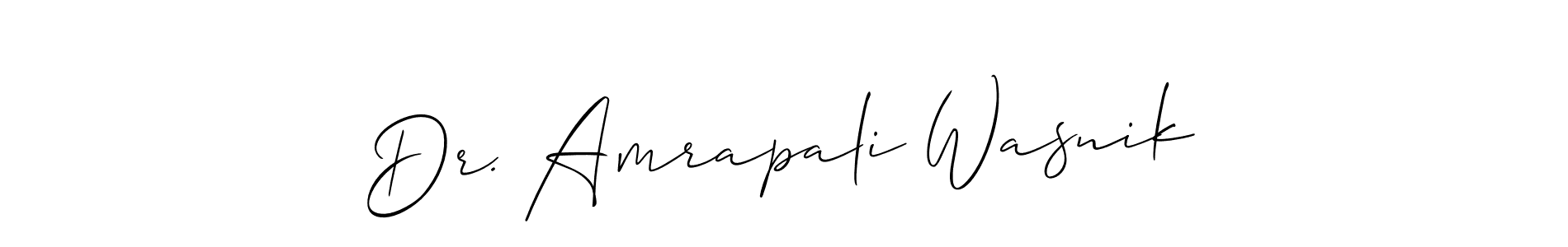 You should practise on your own different ways (Allison_Script) to write your name (Dr. Amrapali Wasnik) in signature. don't let someone else do it for you. Dr. Amrapali Wasnik signature style 2 images and pictures png