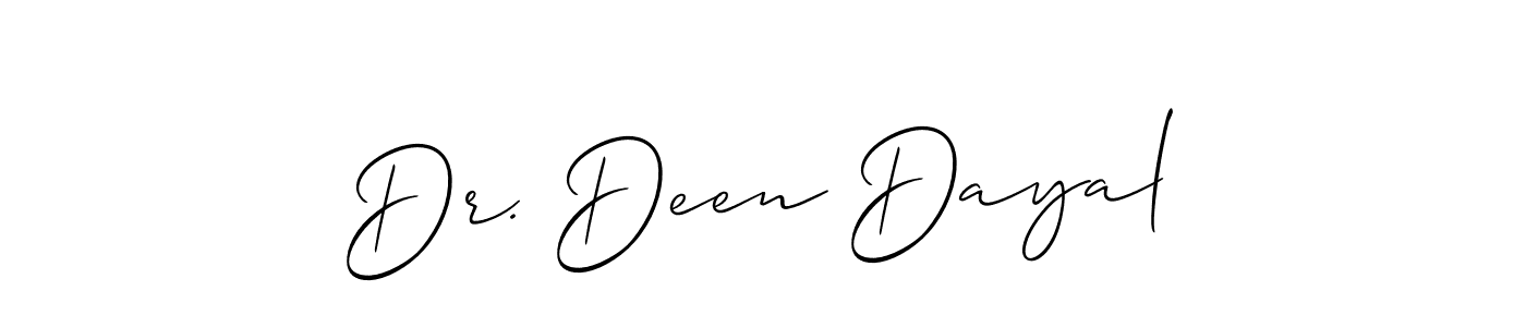 The best way (Allison_Script) to make a short signature is to pick only two or three words in your name. The name Dr. Deen Dayal include a total of six letters. For converting this name. Dr. Deen Dayal signature style 2 images and pictures png