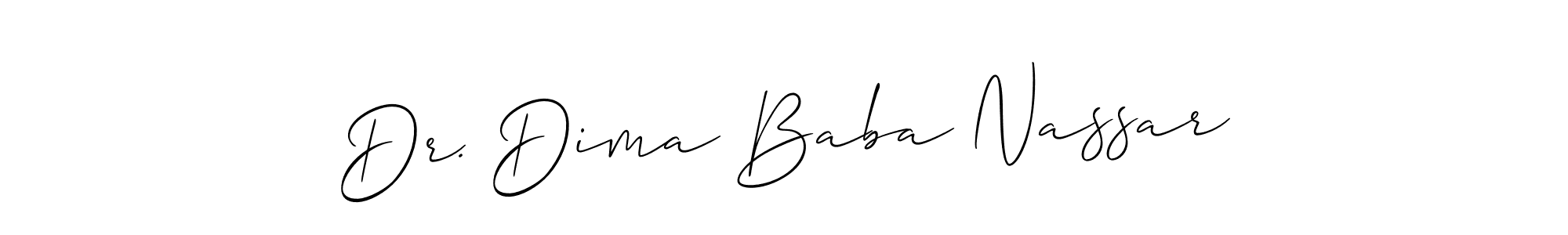 It looks lik you need a new signature style for name Dr. Dima Baba Nassar. Design unique handwritten (Allison_Script) signature with our free signature maker in just a few clicks. Dr. Dima Baba Nassar signature style 2 images and pictures png