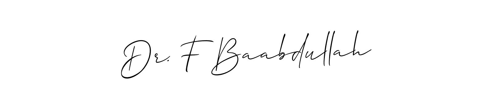 Make a short Dr. F Baabdullah signature style. Manage your documents anywhere anytime using Allison_Script. Create and add eSignatures, submit forms, share and send files easily. Dr. F Baabdullah signature style 2 images and pictures png