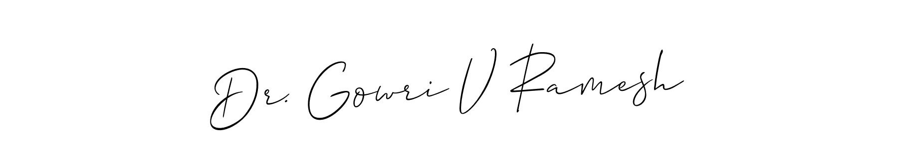 Allison_Script is a professional signature style that is perfect for those who want to add a touch of class to their signature. It is also a great choice for those who want to make their signature more unique. Get Dr. Gowri V Ramesh name to fancy signature for free. Dr. Gowri V Ramesh signature style 2 images and pictures png