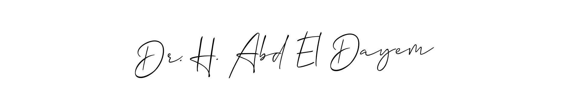 if you are searching for the best signature style for your name Dr. H. Abd El Dayem. so please give up your signature search. here we have designed multiple signature styles  using Allison_Script. Dr. H. Abd El Dayem signature style 2 images and pictures png