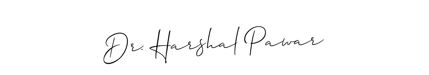 The best way (Allison_Script) to make a short signature is to pick only two or three words in your name. The name Dr. Harshal Pawar include a total of six letters. For converting this name. Dr. Harshal Pawar signature style 2 images and pictures png