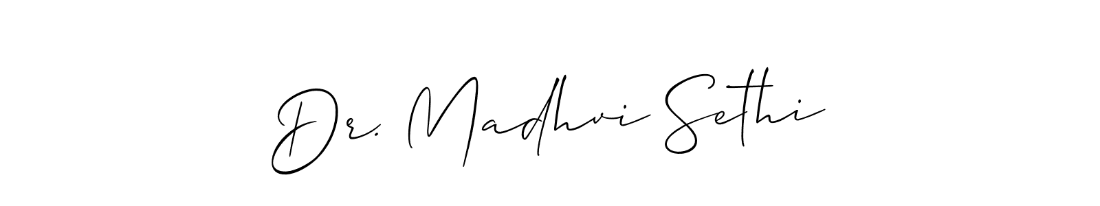 How to make Dr. Madhvi Sethi name signature. Use Allison_Script style for creating short signs online. This is the latest handwritten sign. Dr. Madhvi Sethi signature style 2 images and pictures png