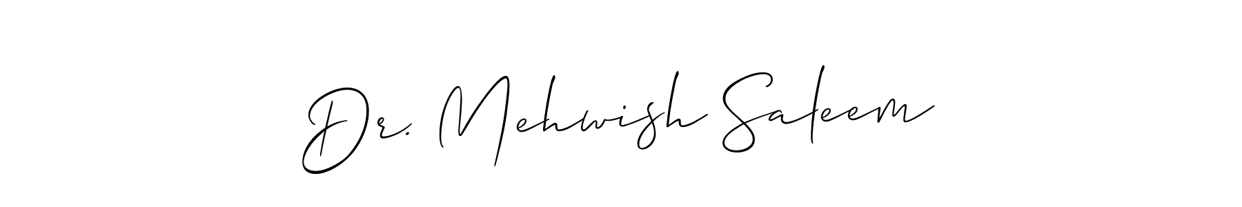 The best way (Allison_Script) to make a short signature is to pick only two or three words in your name. The name Dr. Mehwish Saleem include a total of six letters. For converting this name. Dr. Mehwish Saleem signature style 2 images and pictures png