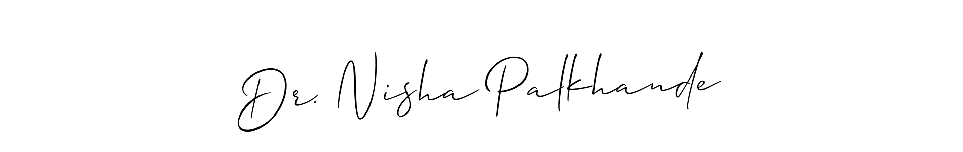 The best way (Allison_Script) to make a short signature is to pick only two or three words in your name. The name Dr. Nisha Palkhande include a total of six letters. For converting this name. Dr. Nisha Palkhande signature style 2 images and pictures png