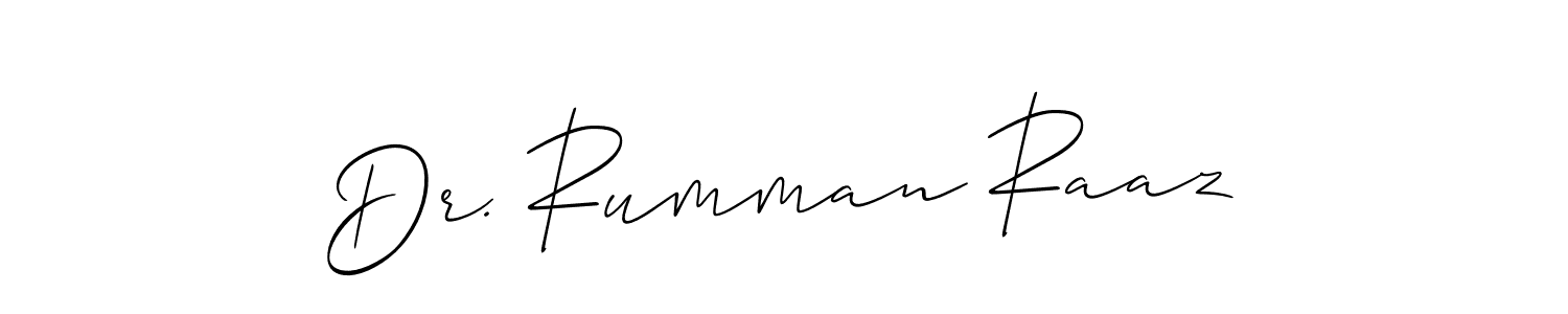 You should practise on your own different ways (Allison_Script) to write your name (Dr. Rumman Raaz) in signature. don't let someone else do it for you. Dr. Rumman Raaz signature style 2 images and pictures png
