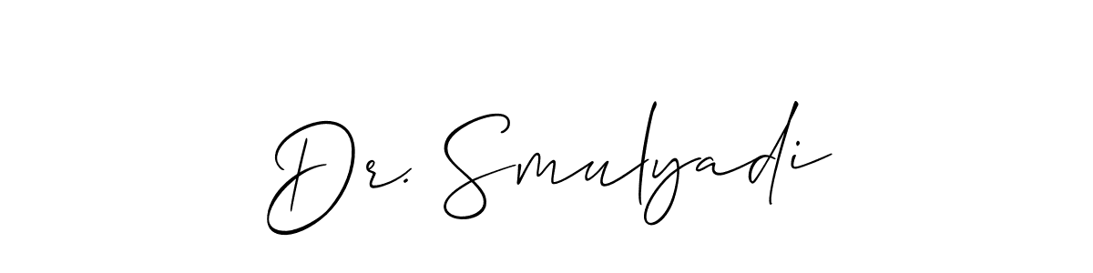 The best way (Allison_Script) to make a short signature is to pick only two or three words in your name. The name Dr. Smulyadi include a total of six letters. For converting this name. Dr. Smulyadi signature style 2 images and pictures png