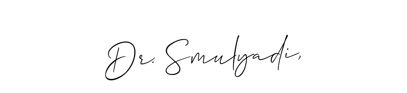 See photos of Dr. Smulyadi, official signature by Spectra . Check more albums & portfolios. Read reviews & check more about Allison_Script font. Dr. Smulyadi, signature style 2 images and pictures png