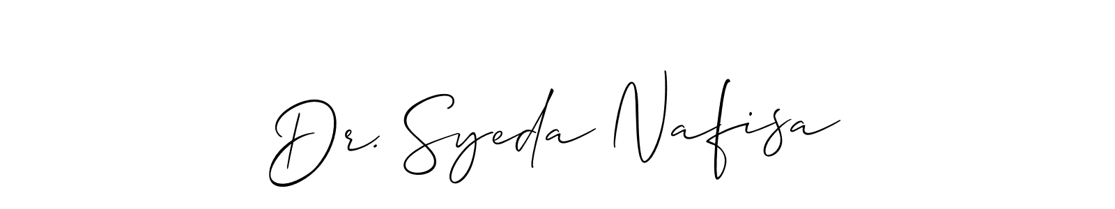 The best way (Allison_Script) to make a short signature is to pick only two or three words in your name. The name Dr. Syeda Nafisa include a total of six letters. For converting this name. Dr. Syeda Nafisa signature style 2 images and pictures png