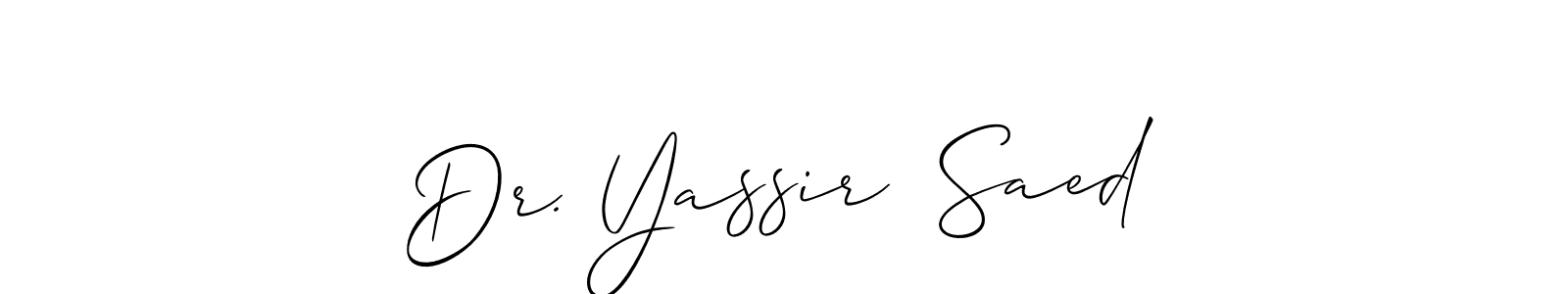 if you are searching for the best signature style for your name Dr. Yassir  Saed. so please give up your signature search. here we have designed multiple signature styles  using Allison_Script. Dr. Yassir  Saed signature style 2 images and pictures png